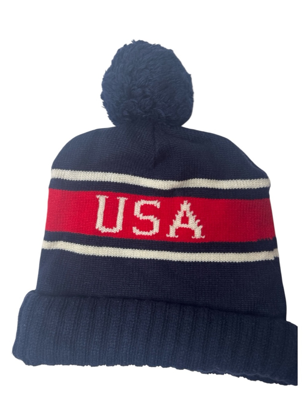 Ralph Lauren‎ Polo USA Navy Pom Beanie with USA Stripe.